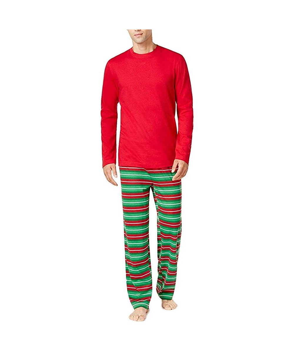 Sleep Sets Family Pajamas Mens Pajama Set- Holiday Stripe Medium - CC125QWTCJX