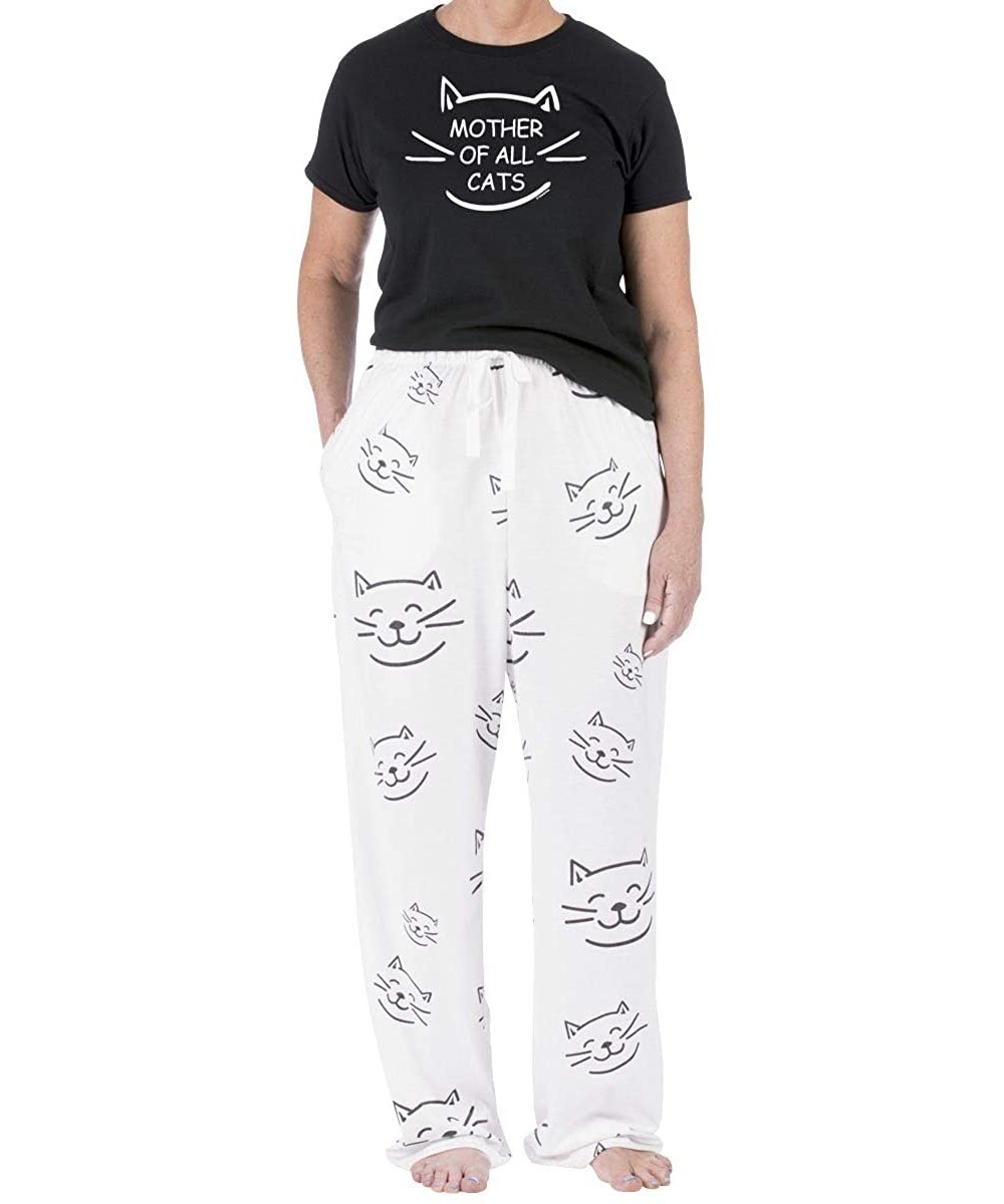 Sets Mens Pajama Set Short Sleeve Top PJ Pants with Side Pockets Womens Unisex - Mother of All Cats - CY18M332SLY