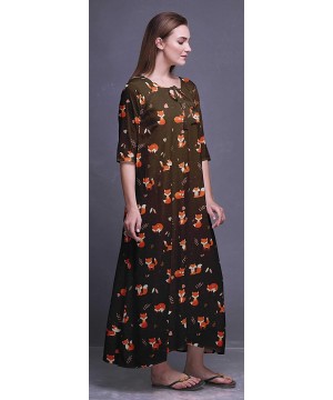 Nightgowns & Sleepshirts Maxi Nightgowns Women 3/4 Sleeves Summer Slip Nighty Sleepwear Nightdress - Brown - CB18SA5DZX9