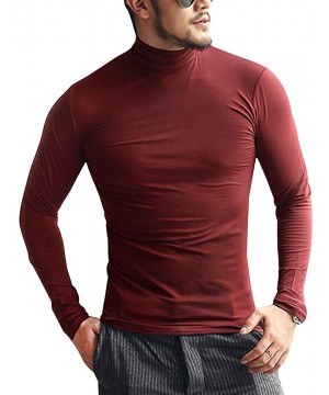 Thermal Underwear Men's Turtleneck Long Sleeve Pullover T-Shirt Cotton Lightweight Slim Thermal Undershirt - Wine Red - C1193...