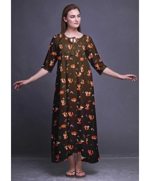 Nightgowns & Sleepshirts Maxi Nightgowns Women 3/4 Sleeves Summer Slip Nighty Sleepwear Nightdress - Brown - CB18SA5DZX9