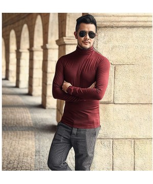 Thermal Underwear Men's Turtleneck Long Sleeve Pullover T-Shirt Cotton Lightweight Slim Thermal Undershirt - Wine Red - C1193...