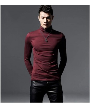 Thermal Underwear Men's Turtleneck Long Sleeve Pullover T-Shirt Cotton Lightweight Slim Thermal Undershirt - Wine Red - C1193...