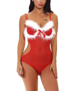 Baby Dolls & Chemises Christmas Santa Lingerie for Women Red Teddy One Piece Lace Babydoll Bodysuit - 2-red - C818Y2987G6