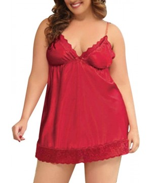 Garters & Garter Belts Lingerie- Plus Size Sexy Lace Sleepwear Lingerie Temptation Babydoll Underwear Nightdress - Red - CM19...