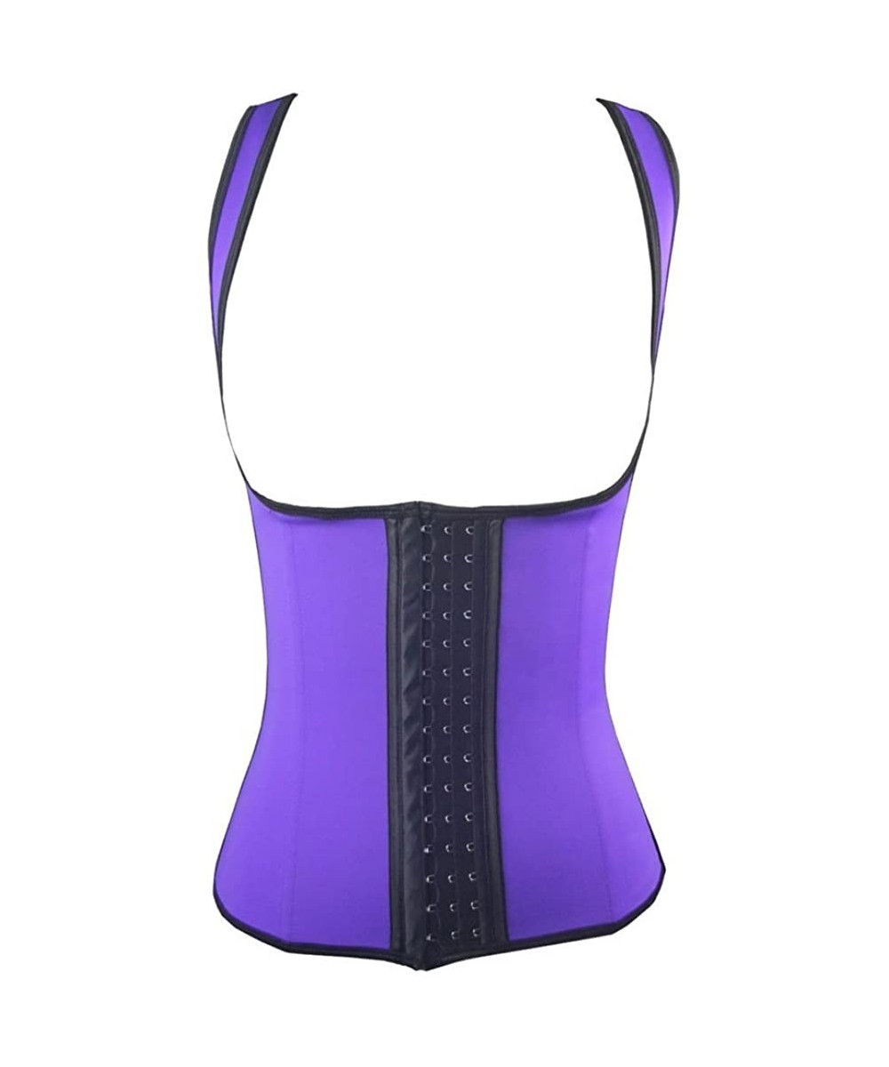 Shapewear Women's Latex Waist Cincher Spiral Steel Boned Tummy Shapewear - Purple - CL12HSPLGKJ