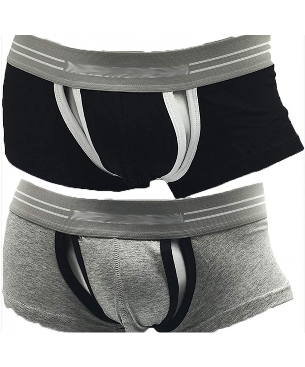 Briefs Men's Sexy Open Front Underwear-Men's Boxer Brief Breathable Trunks Underpants - Black/Gray - CF18YX99CTI