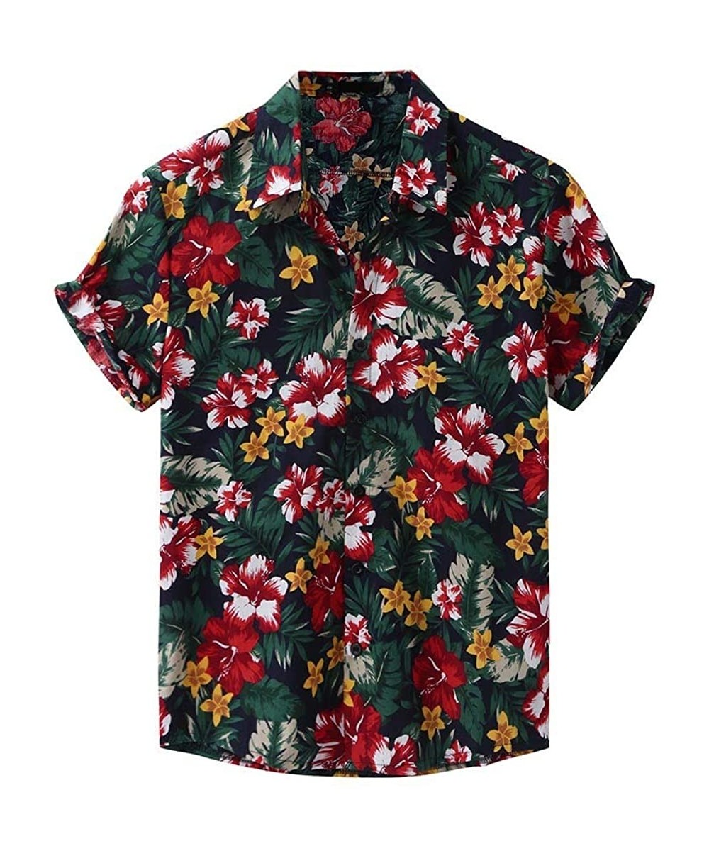 Sleep Tops Fashion Summer Shirts for Men Turn Down Collar Short Sleeve Casual Printed Shirts - Green - C519C9X9CI8