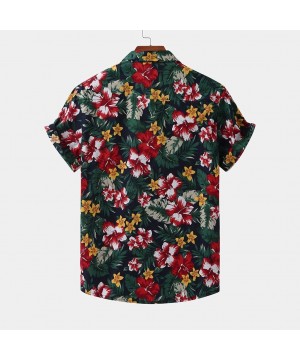 Sleep Tops Fashion Summer Shirts for Men Turn Down Collar Short Sleeve Casual Printed Shirts - Green - C519C9X9CI8