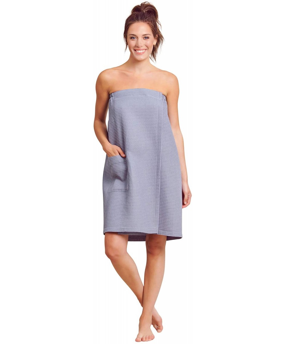 Robes Women Waffle Spa/Bath Wrap Soft Light Comfortable Adjustable Closure- Dries Fast - Grey - CB18NOURSG3