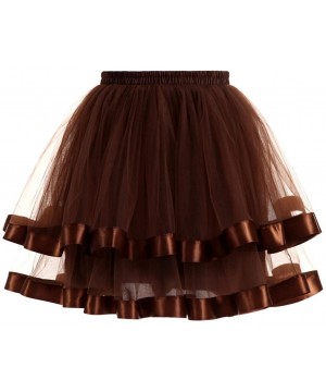 Slips Womens Tutu Skirt - Adult Dancing Tulle Half Slips Skirts - Fluffy Petticoat Tutu Crinoline - Coffee - C21803RKN9C