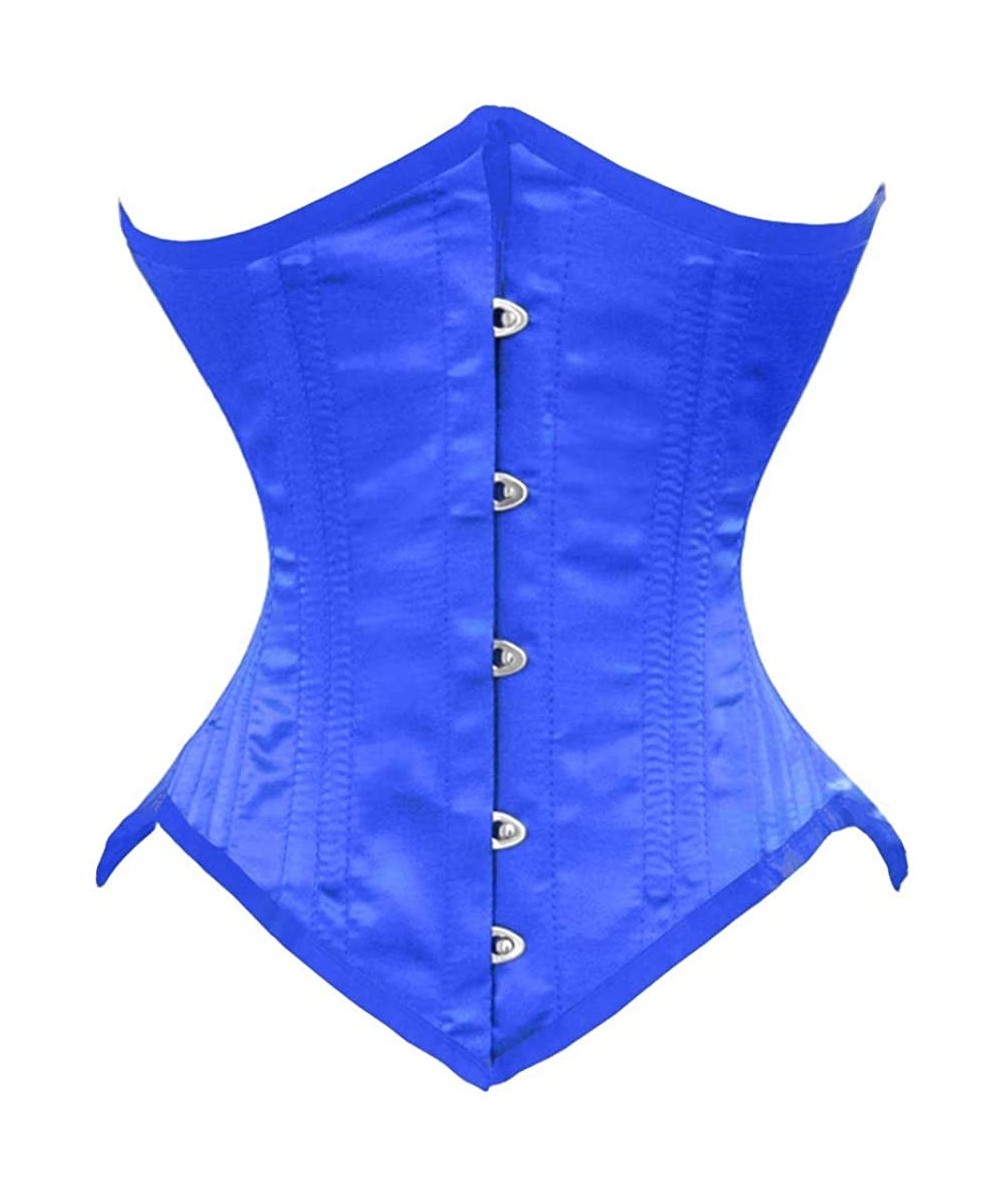 Bustiers & Corsets Heavy Duty 26 Double Steel Boned Waist Training Satin Underbust Tight Shaper Corset 8033-SA - Blue - C617X...