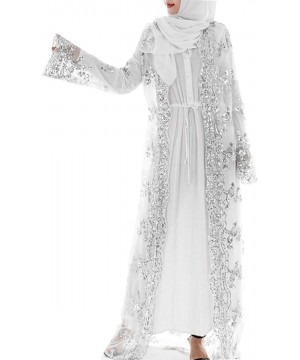 Robes Women's Sequins Cardigan- Saudi Arab Tulle Soft Robe Ethnic Clothes Abaya Dress (Hijab Not Includes) - B-white - CP19D0...