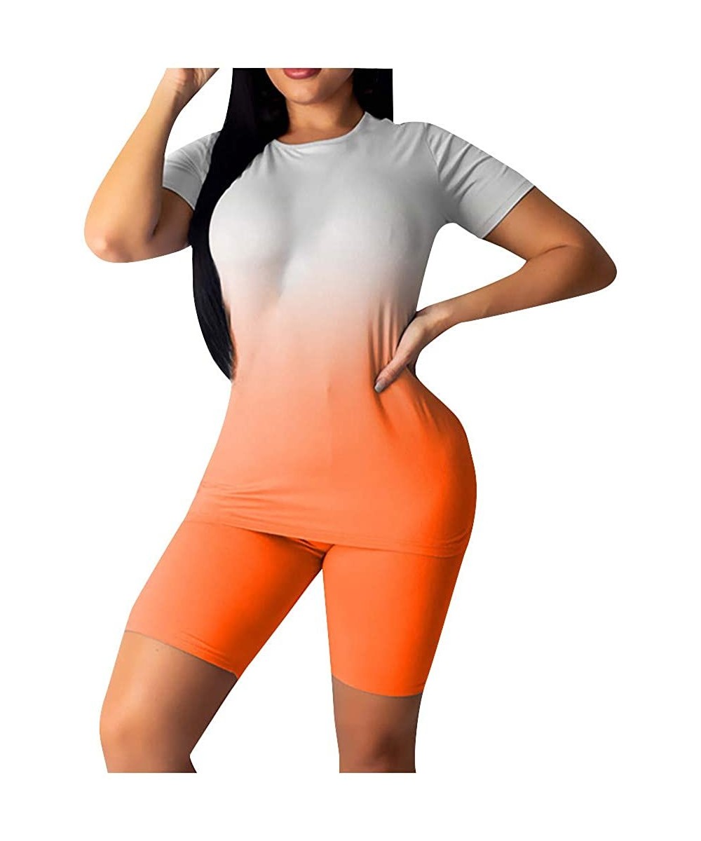 Sets Women's 2 Piece Outfits Summer Casual Camouflage Print Bodycon Shorts Pant Set Sports Pajamas Suit - Orange-a - CS190ZQTZ4I