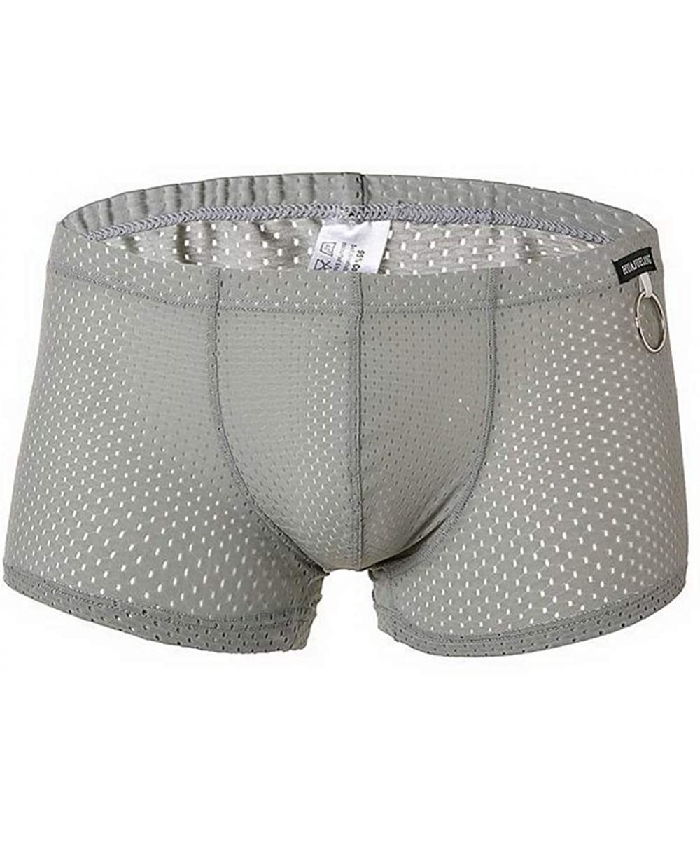 Boxer Briefs Men's Sexy 3D Bags Breathable Nylon Mesh Boxer Sexy Men's Underwear - Grey - C918TH62ZEU