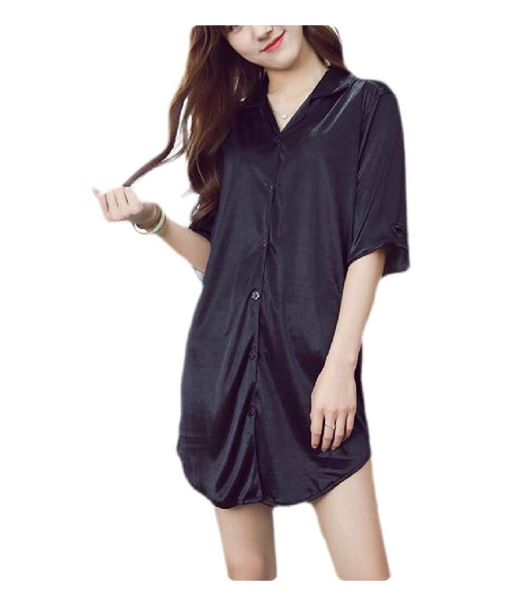 Nightgowns & Sleepshirts Sexy Loungewear Comfy Satin Nightgown Nightwear - Black - CC18TG7OG2C