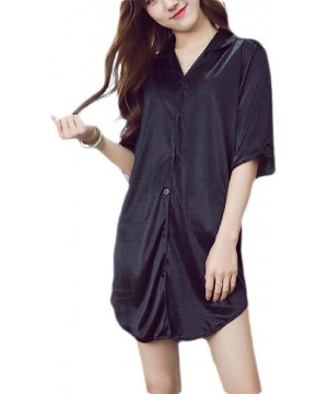 Nightgowns & Sleepshirts Sexy Loungewear Comfy Satin Nightgown Nightwear - Black - CC18TG7OG2C