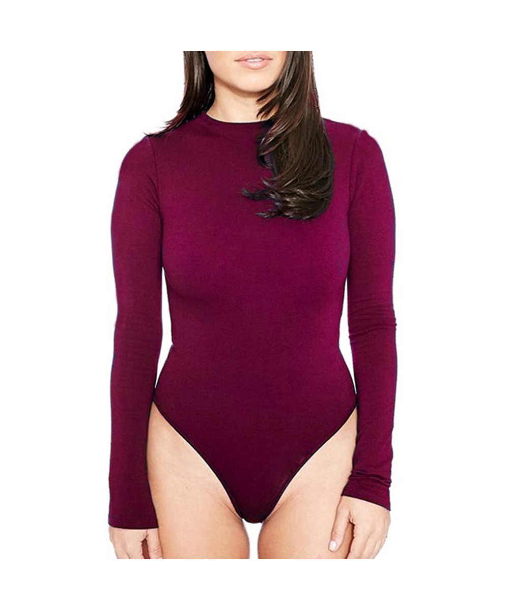 Shapewear Womens Basic Bodysuit Shirts Long Sleeve Leotard Top Slimming Tummy Control Shapewear - Rosered2 - CV18L7G08HG