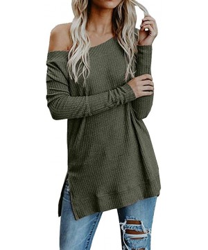 Tops Womens Autumn Winter Long Sleeve Solid Knitted Sweater T Shirt Blouse Tops - Green - CQ18YGAMAGX