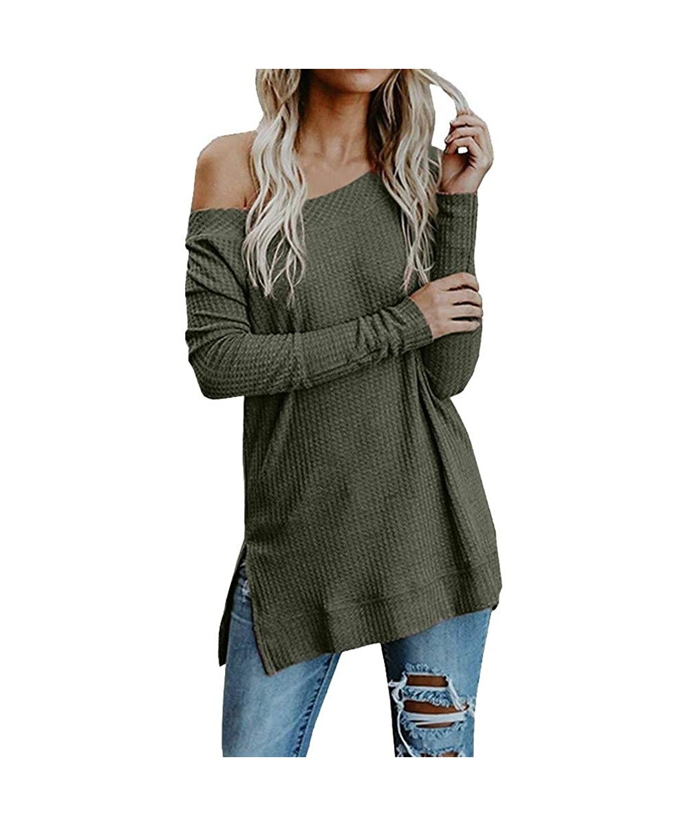 Tops Womens Autumn Winter Long Sleeve Solid Knitted Sweater T Shirt Blouse Tops - Green - CQ18YGAMAGX