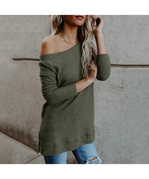 Tops Womens Autumn Winter Long Sleeve Solid Knitted Sweater T Shirt Blouse Tops - Green - CQ18YGAMAGX