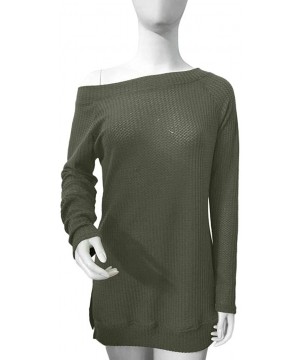 Tops Womens Autumn Winter Long Sleeve Solid Knitted Sweater T Shirt Blouse Tops - Green - CQ18YGAMAGX