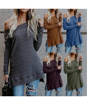 Tops Womens Autumn Winter Long Sleeve Solid Knitted Sweater T Shirt Blouse Tops - Green - CQ18YGAMAGX