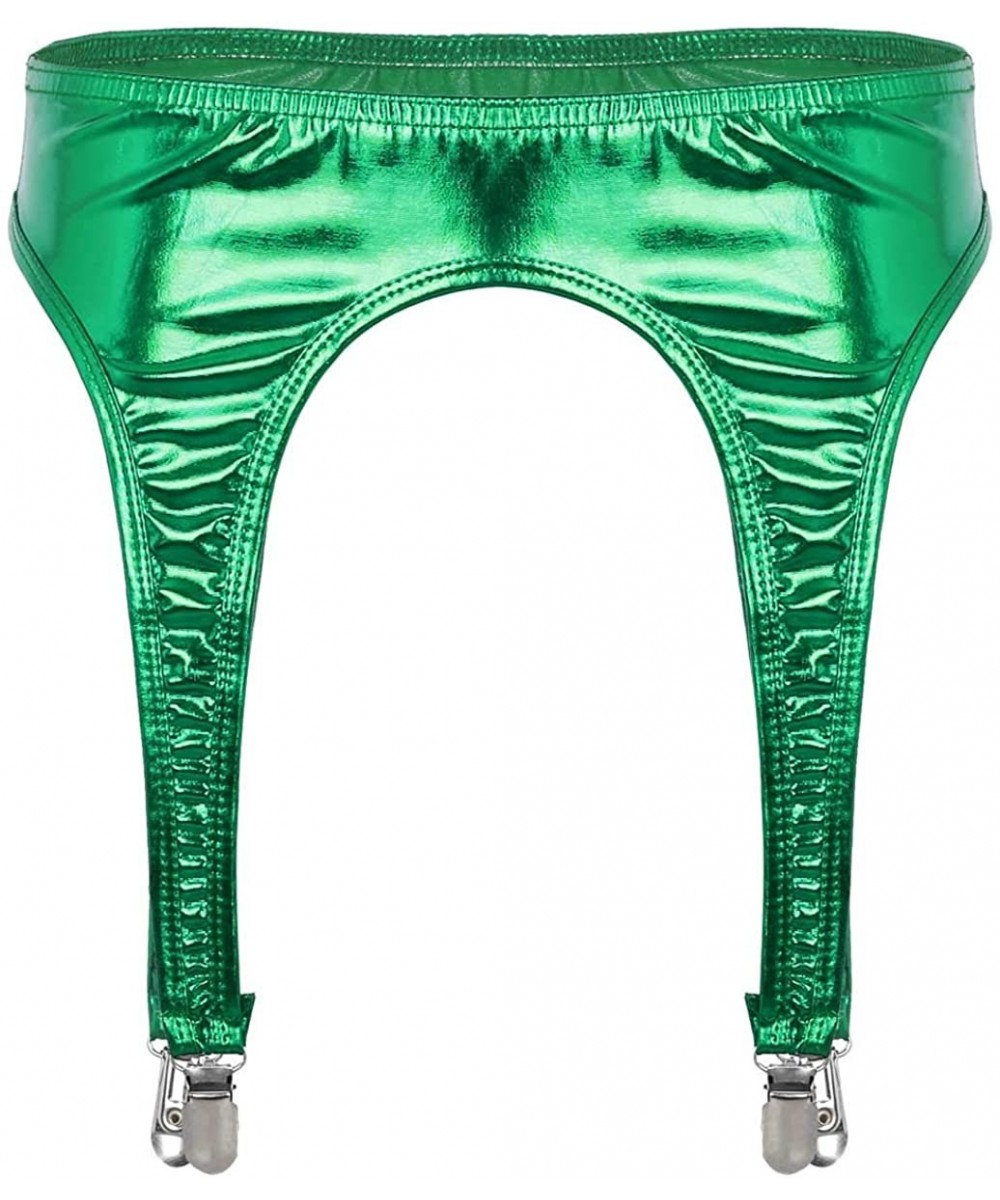 Garters & Garter Belts Women's PVC Leather Garter Belt Stocking Bottoms with 4 Metal Duck-Mouth Clips Suspender - Green - CY1...