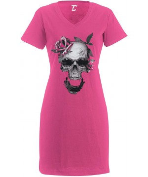 Nightgowns & Sleepshirts Pink Rose Skull - Badass Skeleton Women's Nightshirt - Pink - CG18S9XRDRL