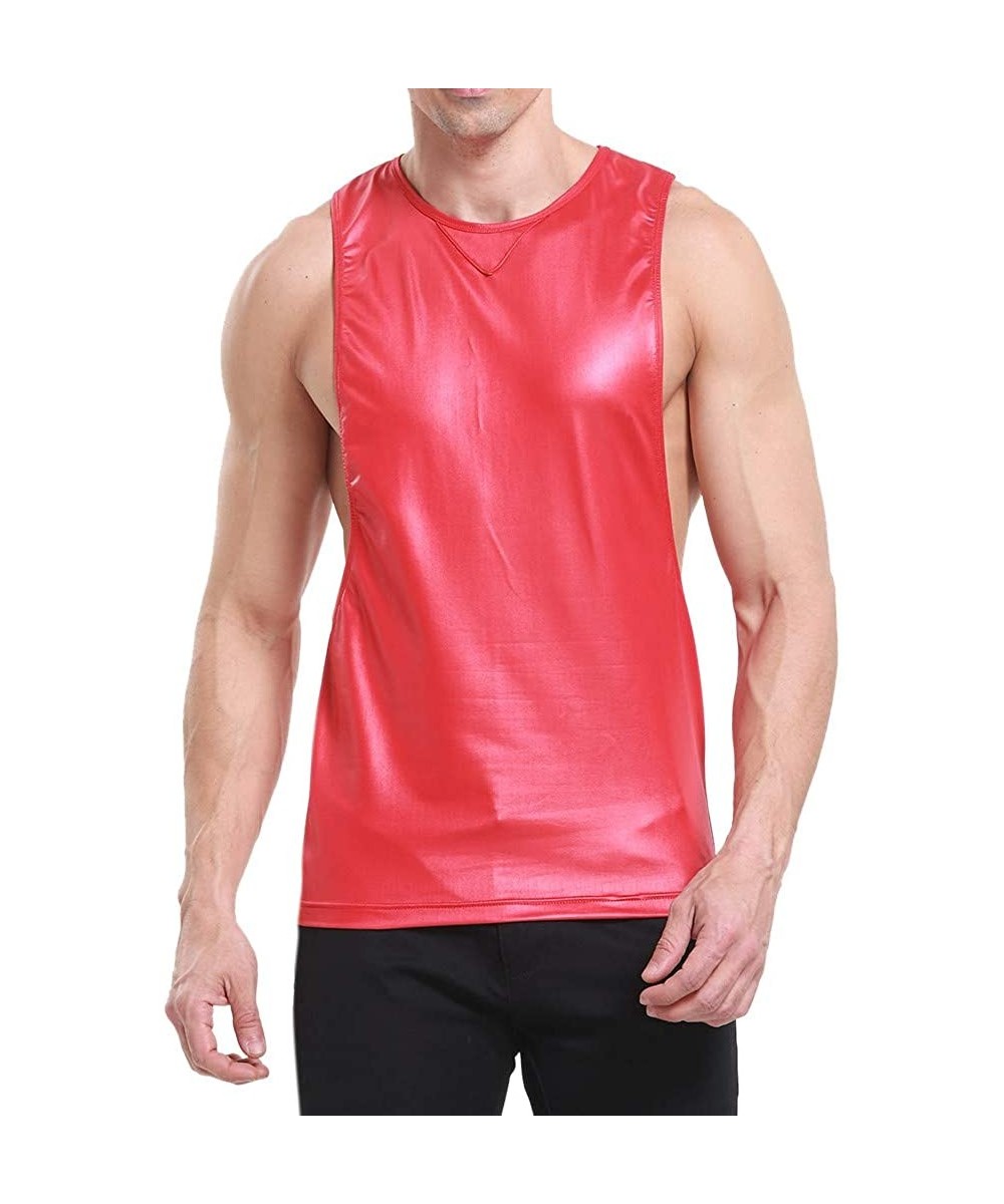 Thermal Underwear Faux Leather Tank Top for Men-Hipster Silm Sport Vest Stringer Gym Bodybuilding Workout Sleeveless Shirts -...