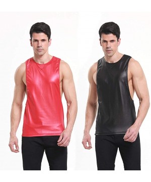 Thermal Underwear Faux Leather Tank Top for Men-Hipster Silm Sport Vest Stringer Gym Bodybuilding Workout Sleeveless Shirts -...