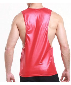 Thermal Underwear Faux Leather Tank Top for Men-Hipster Silm Sport Vest Stringer Gym Bodybuilding Workout Sleeveless Shirts -...