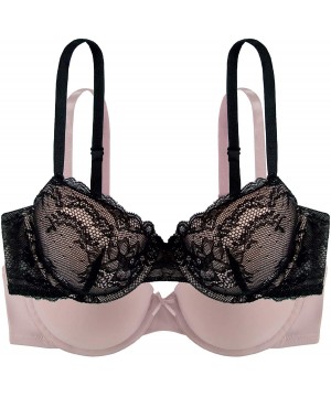 Bras Chloe Women's 3/4 Cup Light Padded Underwire T-Shirt Demi Bra Set - 2 pcs Pack D17180 - Black/Blush - C8188GZKE8G