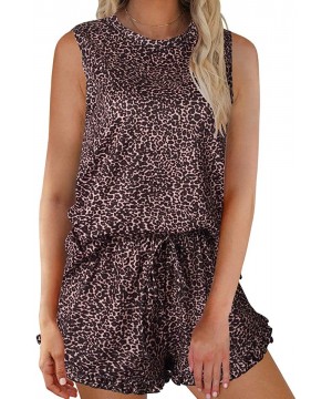 Sets Womens Tie Dye Sleeveless Cami Shorts Pajamas Set Elastic Drawstring Shorts Set Loungewear Nightwear - 2-leopard - CW198...