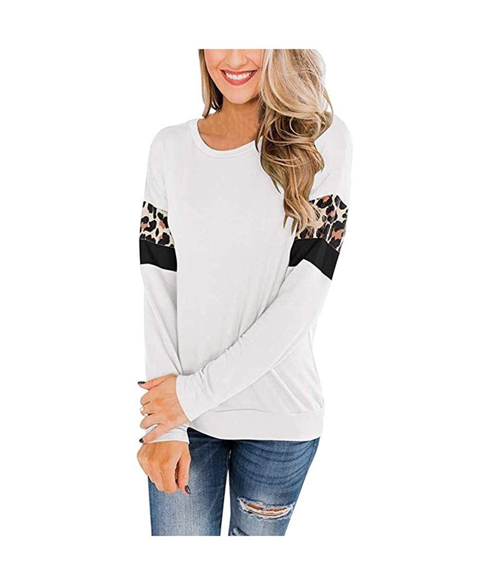 Thermal Underwear Women's Loose Plus Size Patchwork Print Shirt Long Sleeve O-Neck Pullover Tops - C-white - C3193AO9XXG