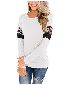 Thermal Underwear Women's Loose Plus Size Patchwork Print Shirt Long Sleeve O-Neck Pullover Tops - C-white - C3193AO9XXG