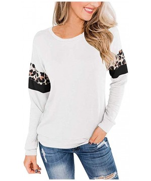 Thermal Underwear Women's Loose Plus Size Patchwork Print Shirt Long Sleeve O-Neck Pullover Tops - C-white - C3193AO9XXG