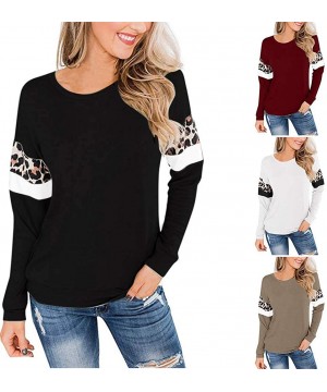 Thermal Underwear Women's Loose Plus Size Patchwork Print Shirt Long Sleeve O-Neck Pullover Tops - C-white - C3193AO9XXG